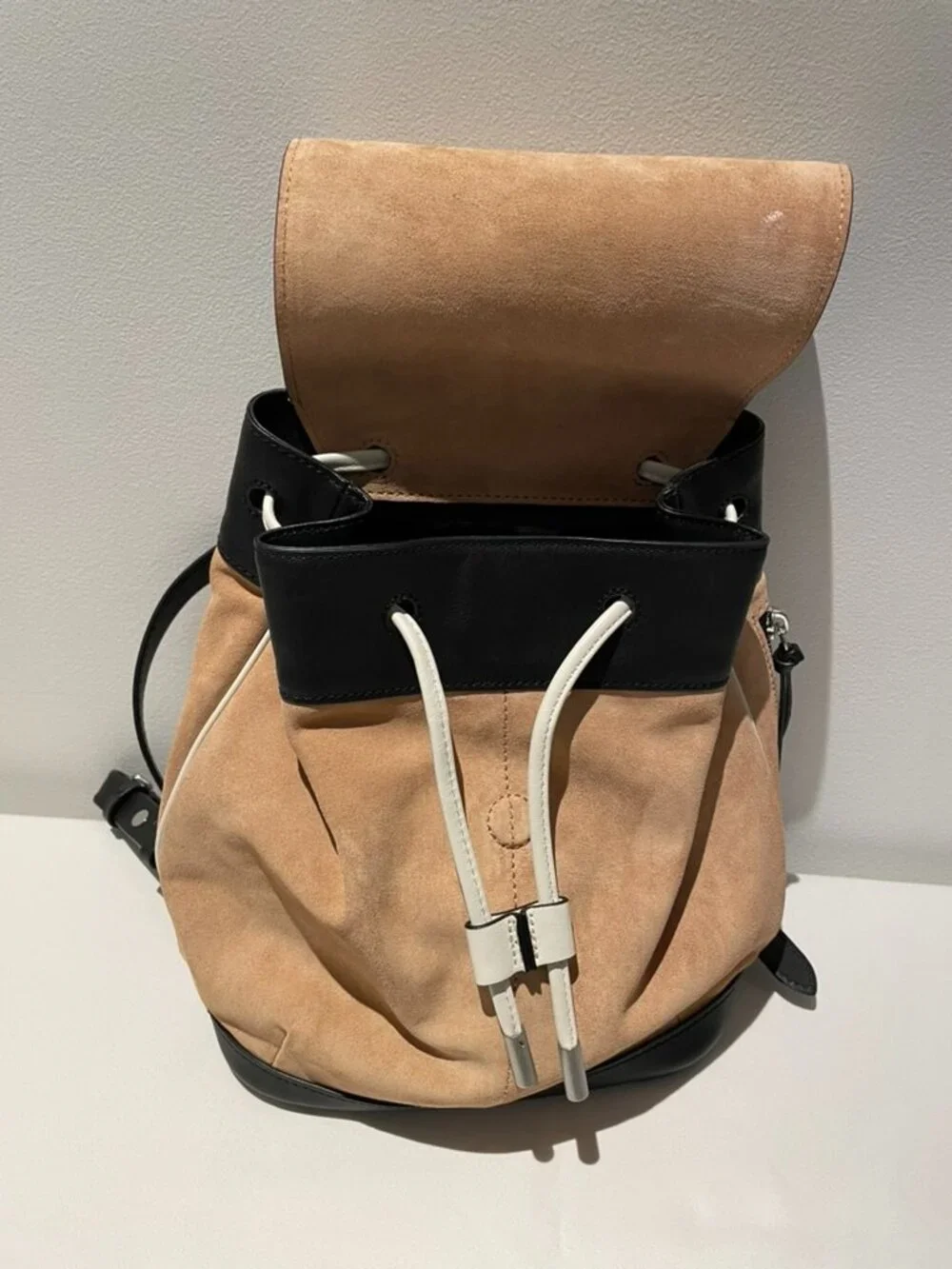 Rag & Bone Suede and Leather Mini Pilot Backpack Purse Rose Desert Black